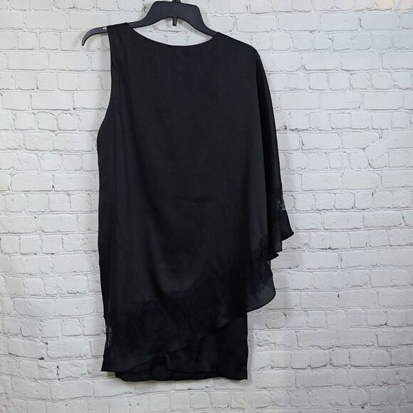 BCBGENERATION Silky Soft Black Lace One Shoulder Drape Alana Formal Slip Dress - Picture 3 of 8